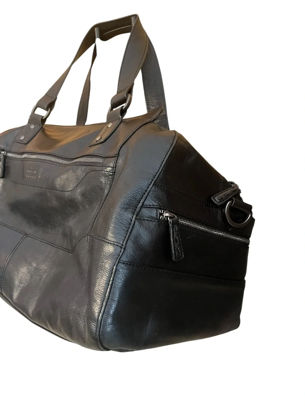 Vintage Fossil Brand Black Leather Weekender Duffel Bag